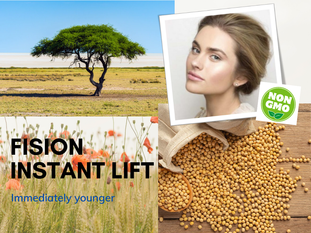 Fision Instant Lift    สารสกัดHydrolyzed Soy Protein และ Acacia Senegal Gum ช่วยยกกระชับ ตึง เห็นผลทันทีใน 1-3 ชม.